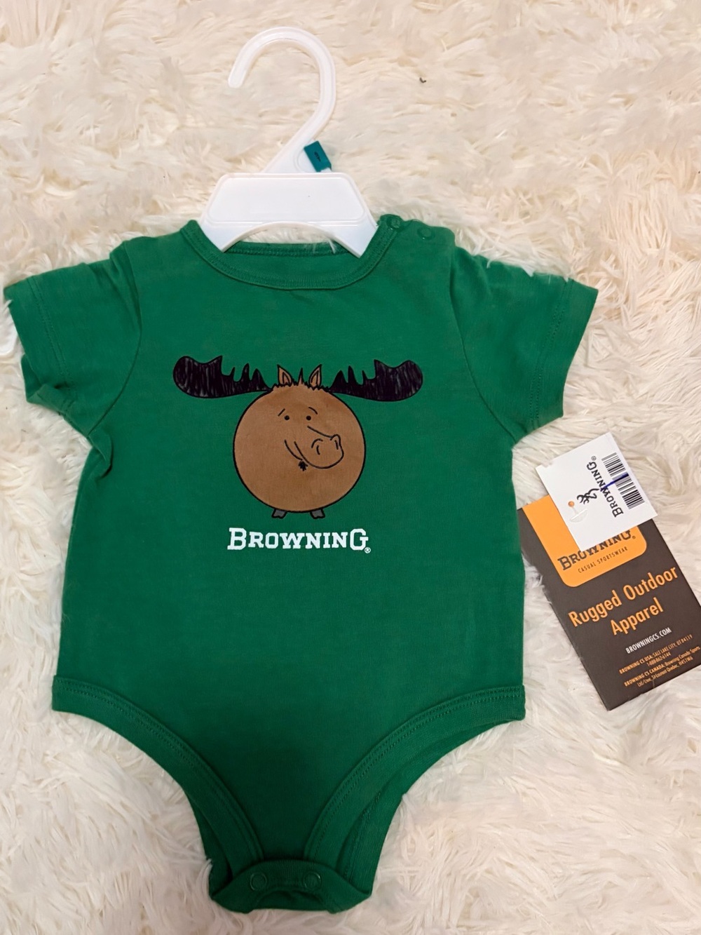 Browning Green Baby Bodysuit with Brown Moose Graphic